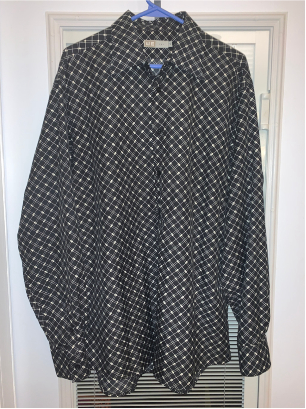 Men's WE Casual Button Down Shirt XL Black White Grid Pattern